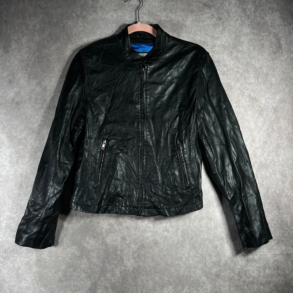 Wilsons Leather Maxima Jacket Womens L Black Full Zip Biker Motorcycle Mob Wives